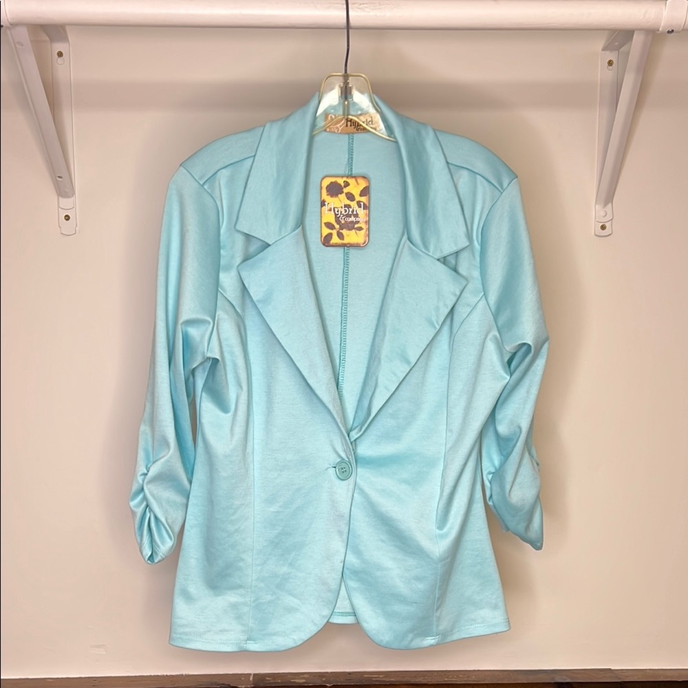 NWT Hybrid & Co. Elegant Blue Women's Blazer 3/4 Sleeve Lightweight- L